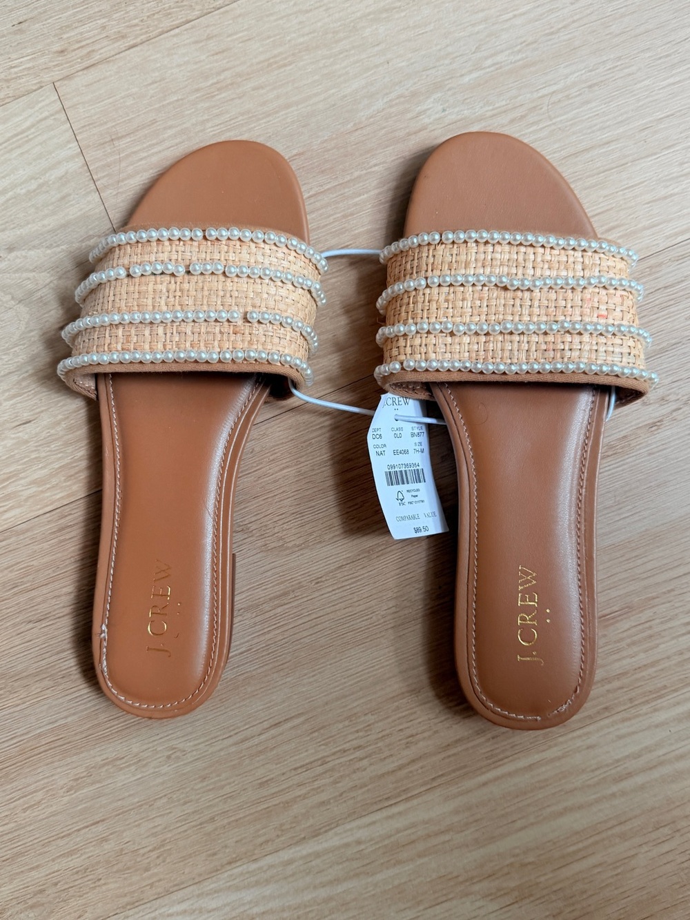 J. Crew Pear Beaded Raffia Slide Sandals